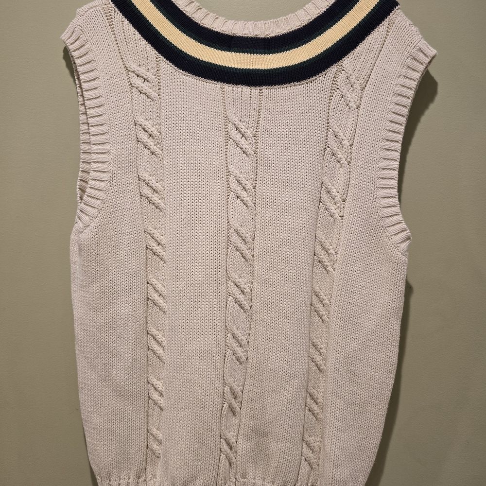 Vintage Abercrombie & Fitch Cream V-Neck Chunky Sweater Vest Size M - Picture 7 of 7